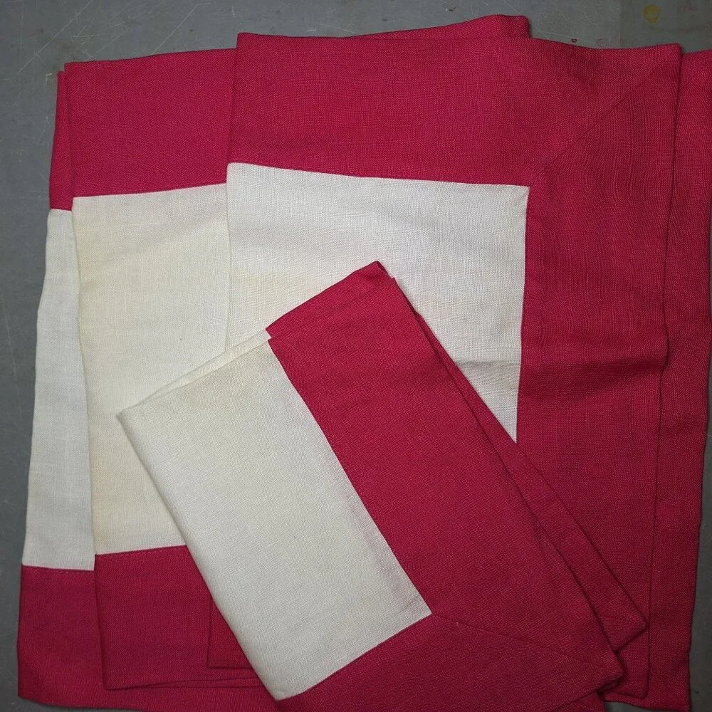 Pottary Barn Pink Napkin Placemat Set 4 Belt Rainbow‎ Ring Discolored Hot Bright